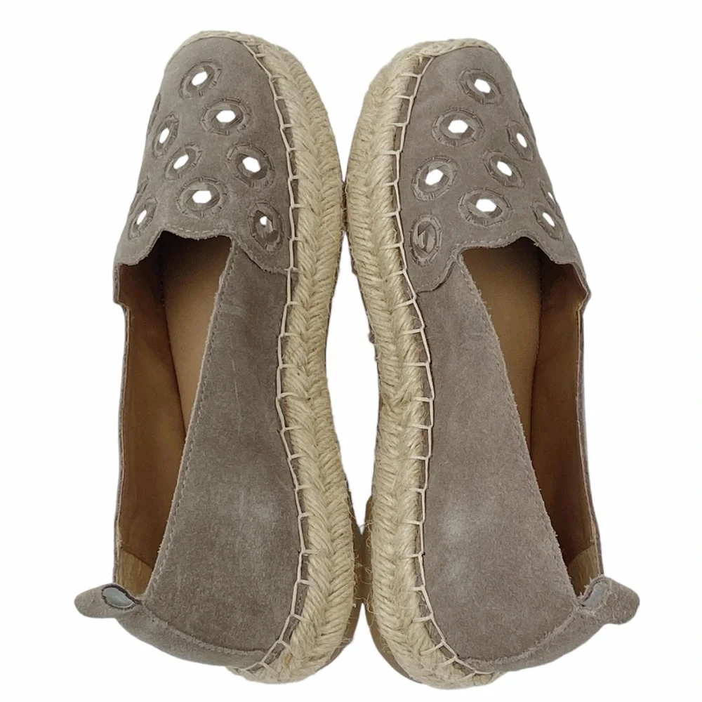 Crown Vintage Crimson Espadrille Shoes Tan Suede Leather Slip On Platform Size 7
